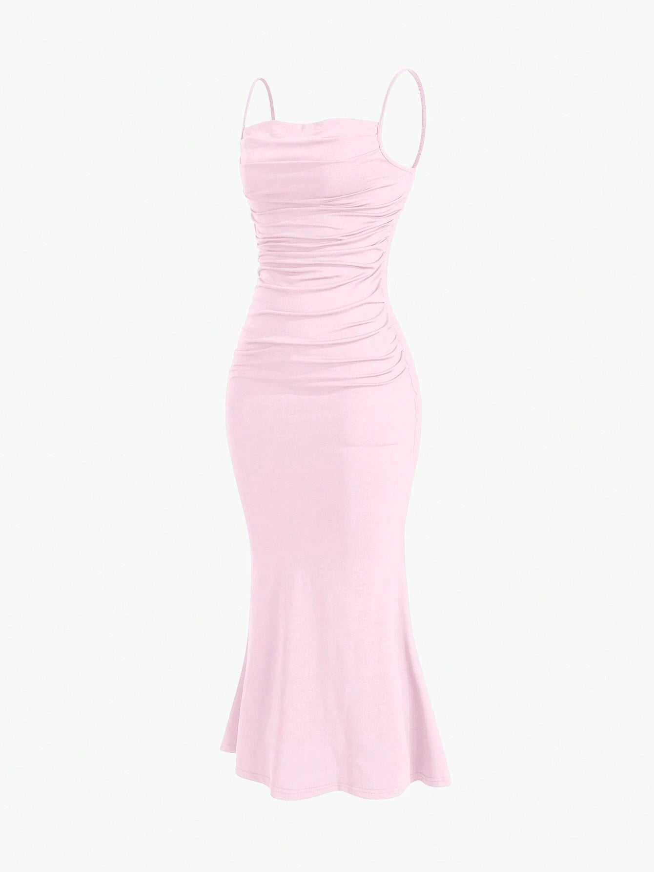 Sweetro Women's Summer Solid Color Pleated Fish Tail Hem Bodycon Elegant Strap Dress - WestLine Apparel