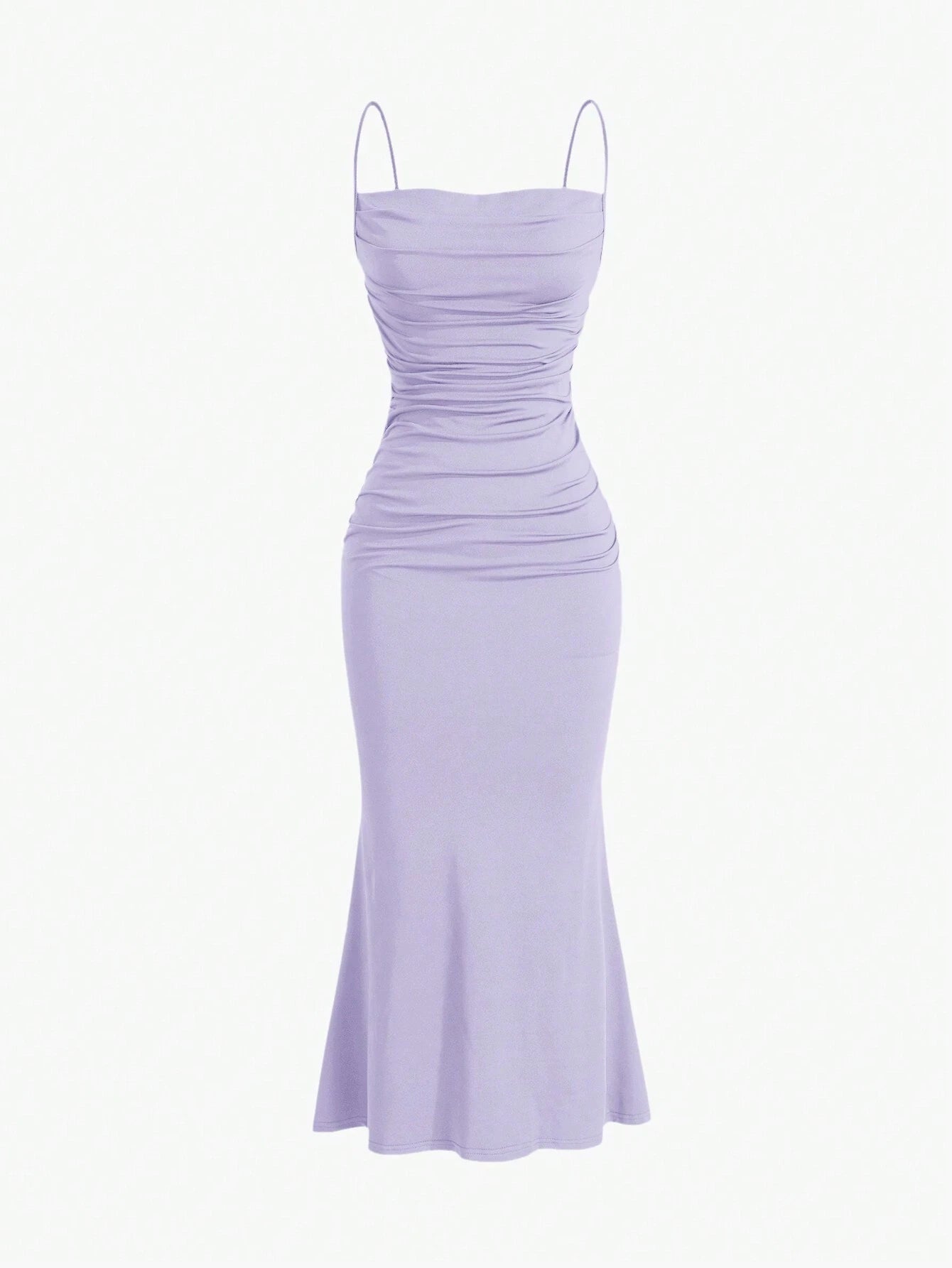 Sweetro Women's Summer Solid Color Pleated Fish Tail Hem Bodycon Elegant Strap Dress - WestLine Apparel