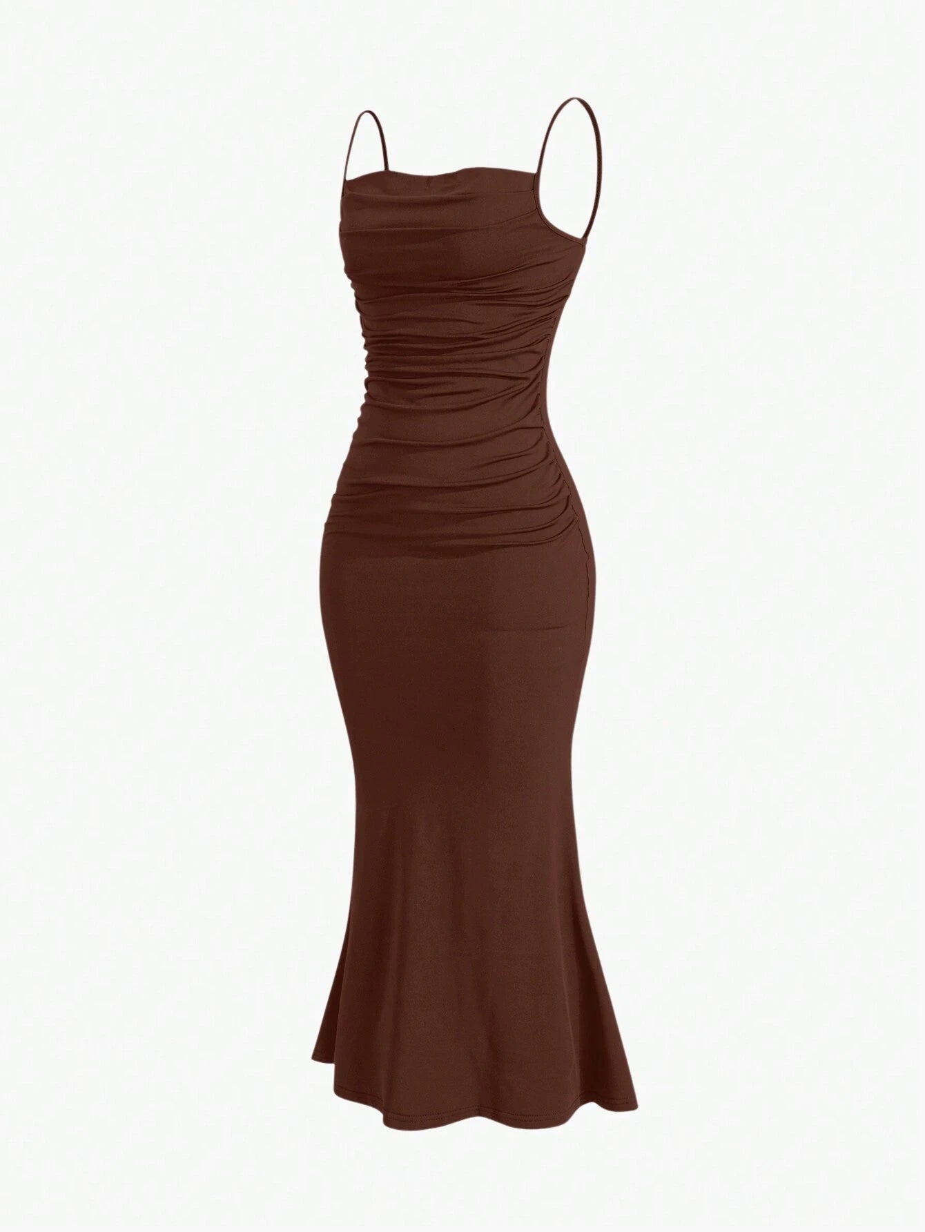Sweetro Women's Summer Solid Color Pleated Fish Tail Hem Bodycon Elegant Strap Dress - WestLine Apparel