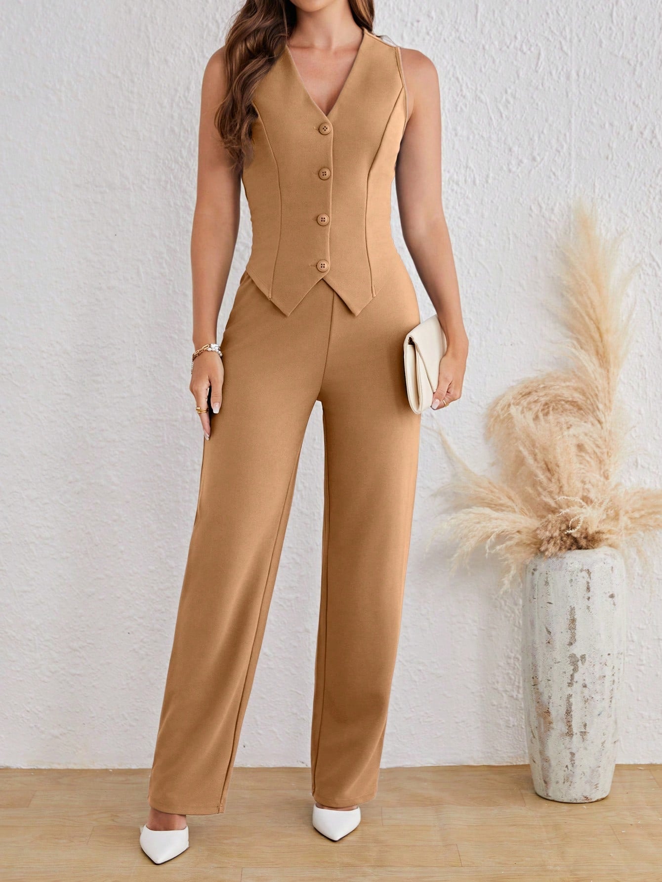 Tall Button Front Vest Blazer & Pants - WestLine Apparel