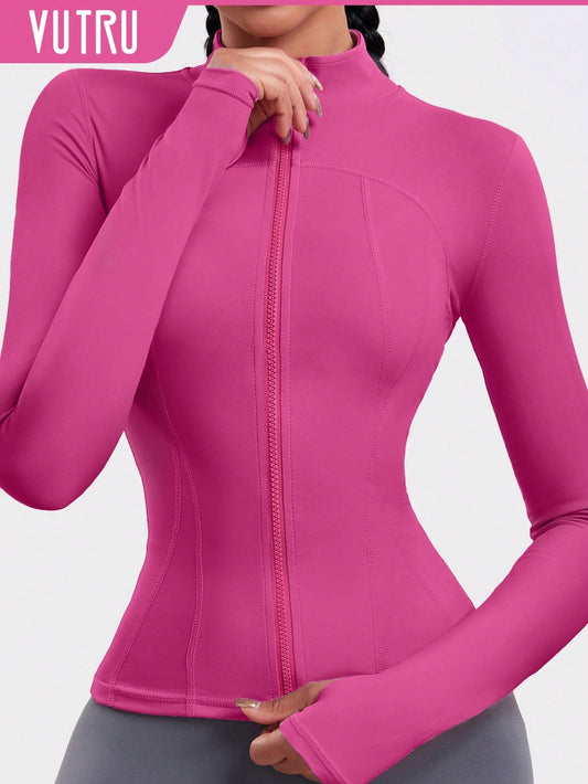 VUTRU 1pc Women Hot Pink Fitted Sports Jacket With Thumbholes, For Running & Yoga - WestLine Apparel