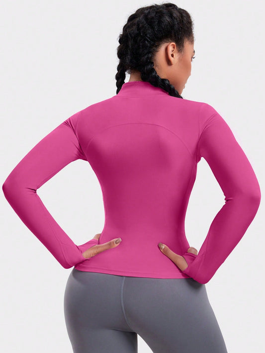 VUTRU 1pc Women Hot Pink Fitted Sports Jacket With Thumbholes, For Running & Yoga - WestLine Apparel