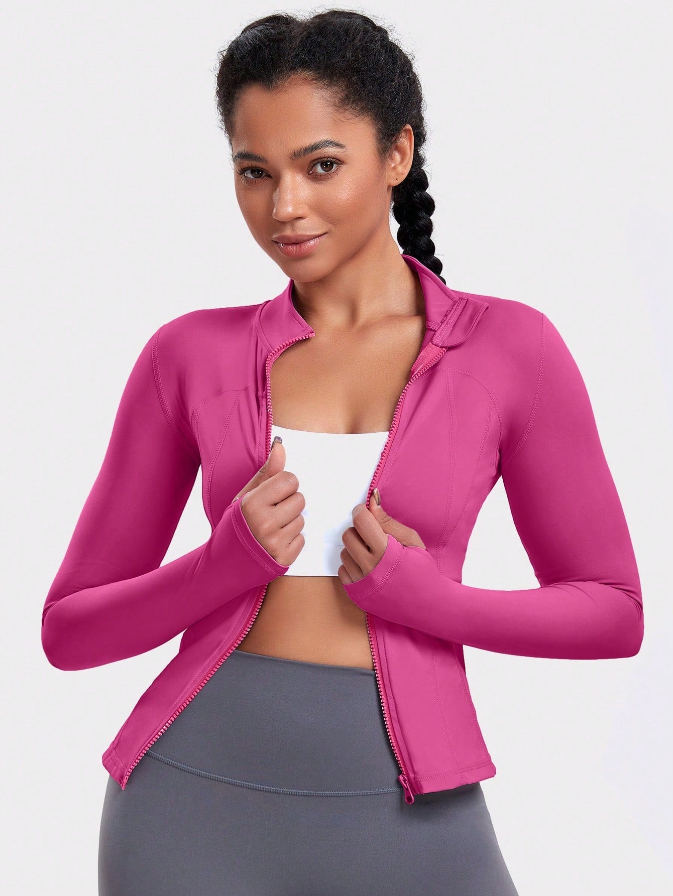 VUTRU 1pc Women Hot Pink Fitted Sports Jacket With Thumbholes, For Running & Yoga - WestLine Apparel