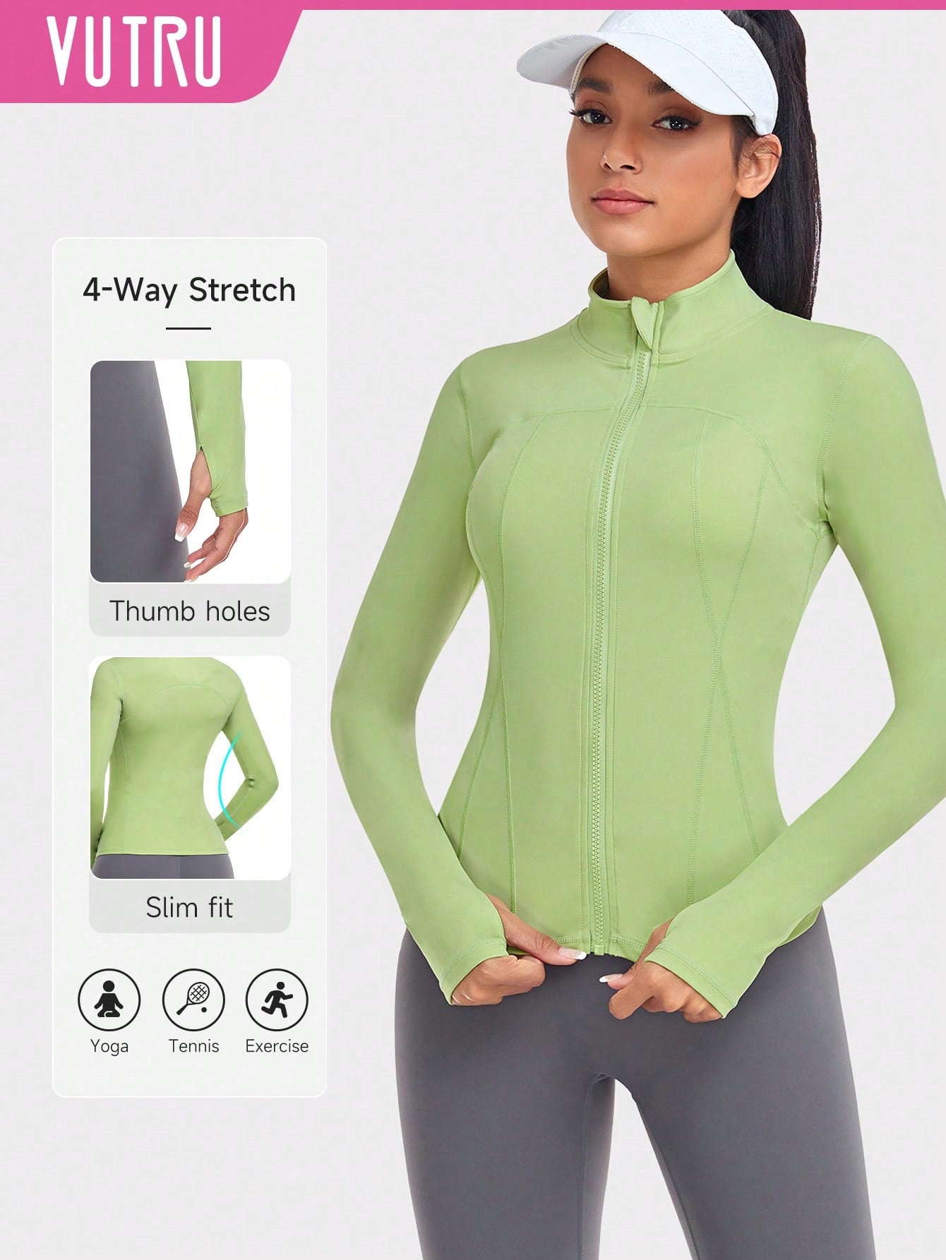 VUTRU 1pc Women Hot Pink Fitted Sports Jacket With Thumbholes, For Running & Yoga - WestLine Apparel