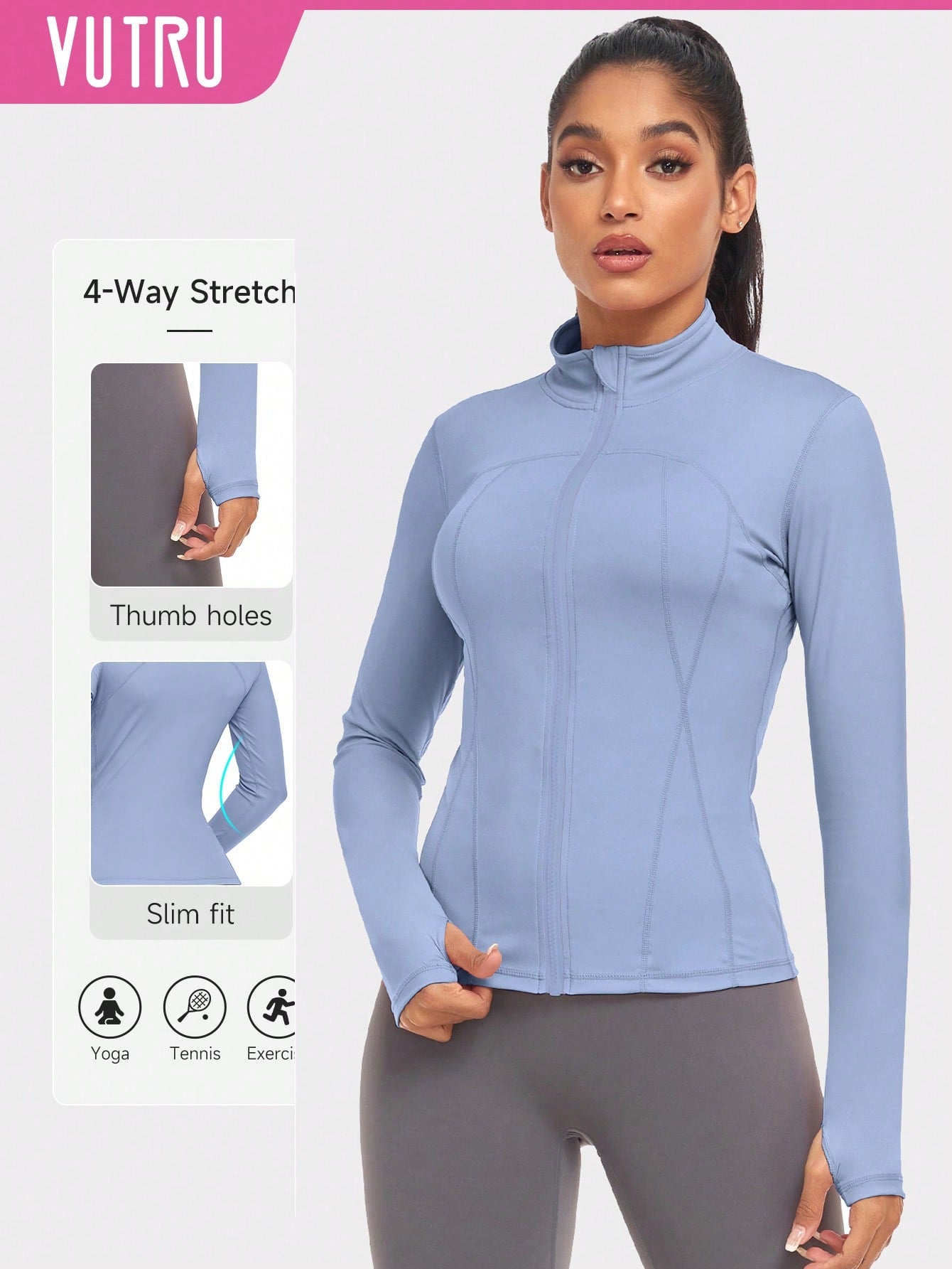 VUTRU 1pc Women Hot Pink Fitted Sports Jacket With Thumbholes, For Running & Yoga - WestLine Apparel