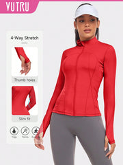 VUTRU 1pc Women Hot Pink Fitted Sports Jacket With Thumbholes, For Running & Yoga - WestLine Apparel