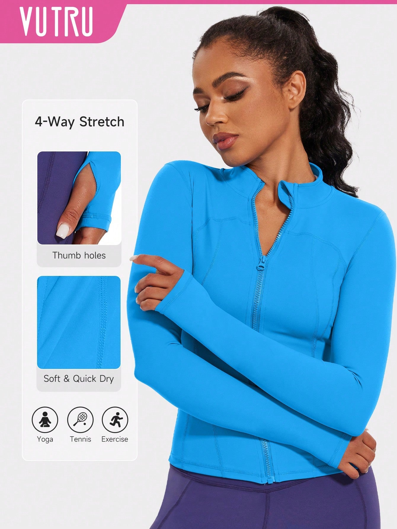 VUTRU 1pc Women Hot Pink Fitted Sports Jacket With Thumbholes, For Running & Yoga - WestLine Apparel