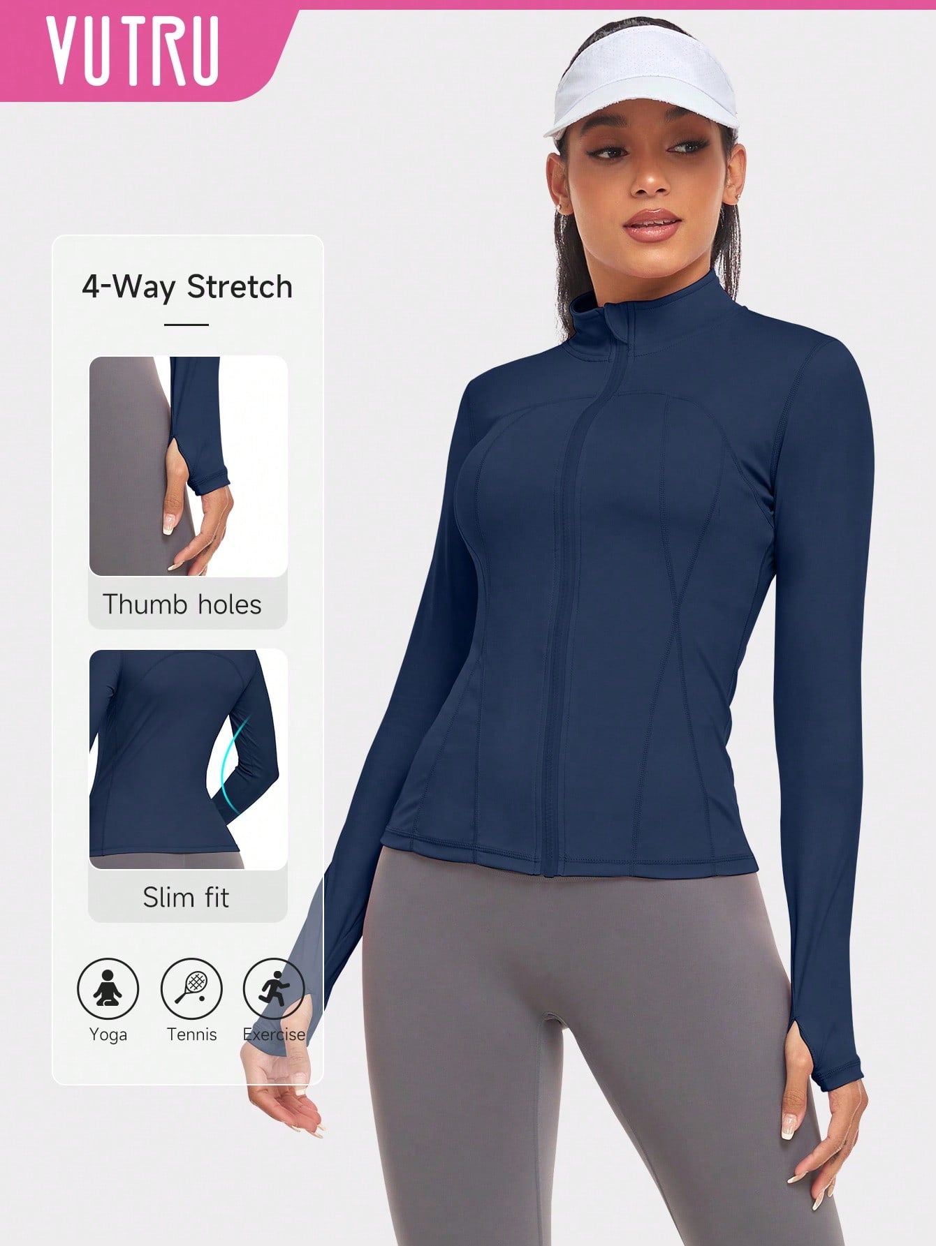 VUTRU 1pc Women Hot Pink Fitted Sports Jacket With Thumbholes, For Running & Yoga - WestLine Apparel