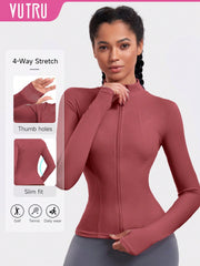 VUTRU 1pc Women Hot Pink Fitted Sports Jacket With Thumbholes, For Running & Yoga - WestLine Apparel
