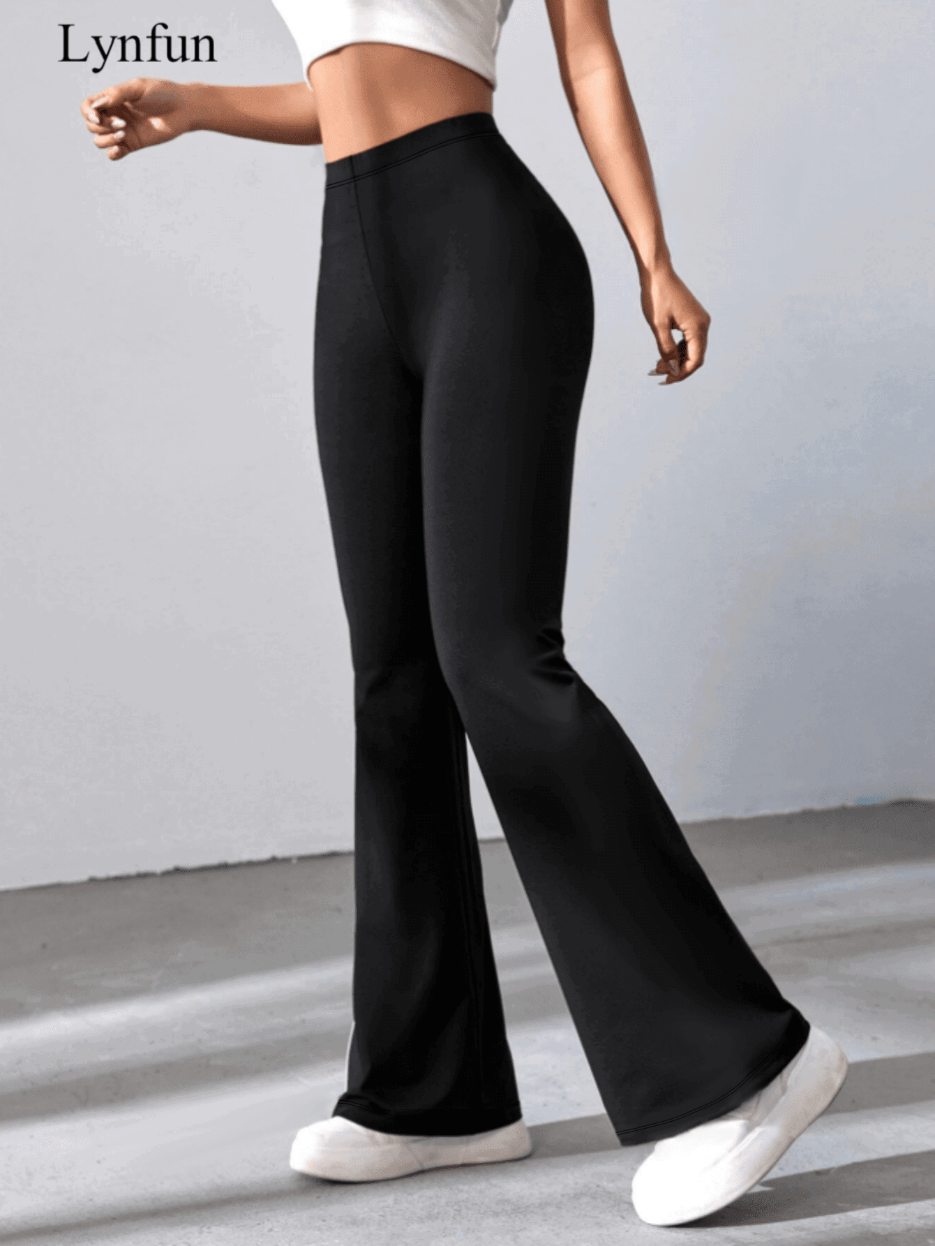 Women's High Waist Solid Color Bell Bottom Sports Yoga Pants Compression Tights Running Workout Bottoms - WestLine Apparel