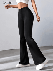 Women's High Waist Solid Color Bell Bottom Sports Yoga Pants Compression Tights Running Workout Bottoms - WestLine Apparel