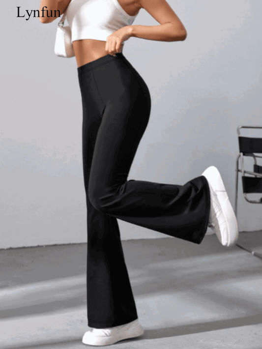 Women's High Waist Solid Color Bell Bottom Sports Yoga Pants Compression Tights Running Workout Bottoms - WestLine Apparel