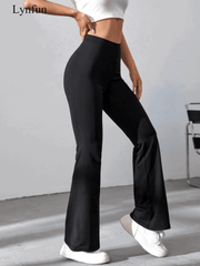 Women's High Waist Solid Color Bell Bottom Sports Yoga Pants Compression Tights Running Workout Bottoms - WestLine Apparel
