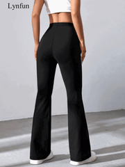 Women's High Waist Solid Color Bell Bottom Sports Yoga Pants Compression Tights Running Workout Bottoms - WestLine Apparel