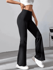 Women's High Waist Solid Color Bell Bottom Sports Yoga Pants Compression Tights Running Workout Bottoms - WestLine Apparel