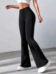 Women's High Waist Solid Color Bell Bottom Sports Yoga Pants Compression Tights Running Workout Bottoms - WestLine Apparel