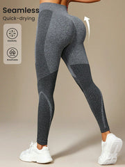 Women's High Waisted Seamless Contrast Color Sports Leggings - WestLine Apparel