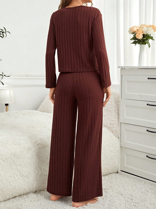 Women's Long Sleeve Ribbed Homewear Set - WestLine Apparel