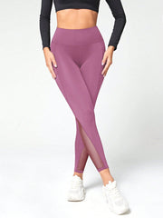 Women's Solid Color Side Phone Pocket Mesh Insert Yoga Leggings - WestLine Apparel
