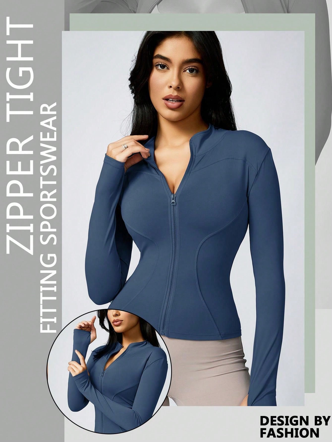 Women's Solid Color Thumb Hole Long Sleeve Zip Up Jacket, Breathable Compression Fitness Tight Top, Stand Collar Stretchy Quick Dry Yoga Activewear Summer Sportswear - WestLine Apparel
