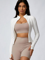 Women's Solid Color Thumb Hole Long Sleeve Zip Up Jacket, Breathable Compression Fitness Tight Top, Stand Collar Stretchy Quick Dry Yoga Activewear Summer Sportswear - WestLine Apparel