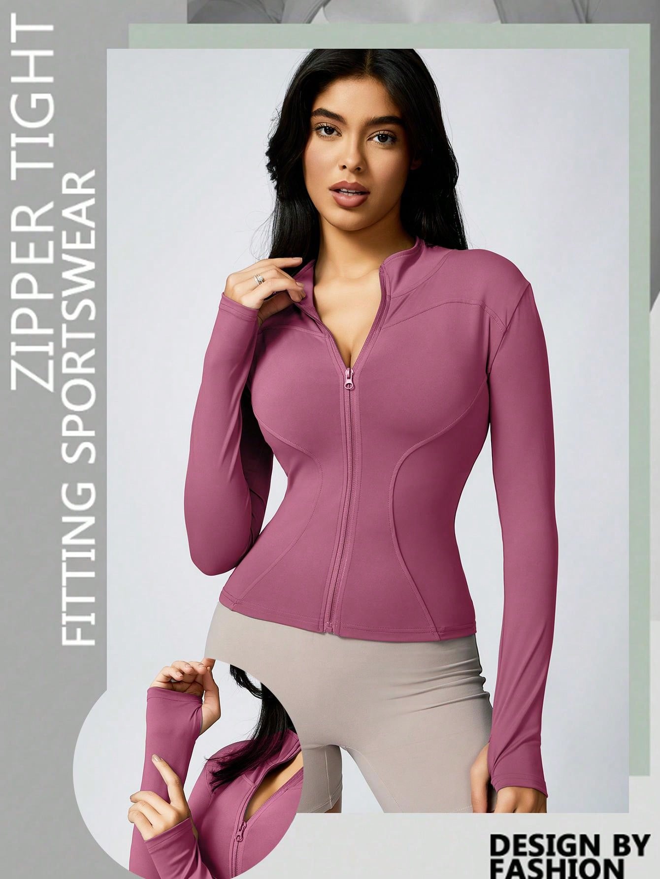 Women's Solid Color Thumb Hole Long Sleeve Zip Up Jacket, Breathable Compression Fitness Tight Top, Stand Collar Stretchy Quick Dry Yoga Activewear Summer Sportswear - WestLine Apparel