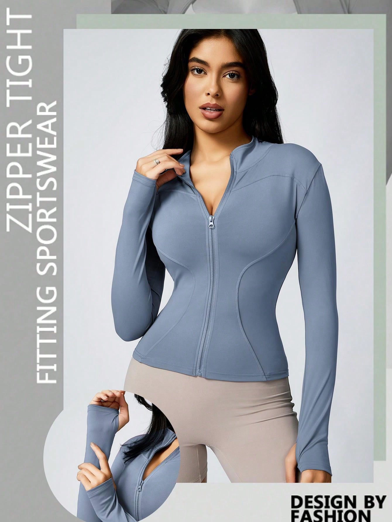 Women's Solid Color Thumb Hole Long Sleeve Zip Up Jacket, Breathable Compression Fitness Tight Top, Stand Collar Stretchy Quick Dry Yoga Activewear Summer Sportswear - WestLine Apparel