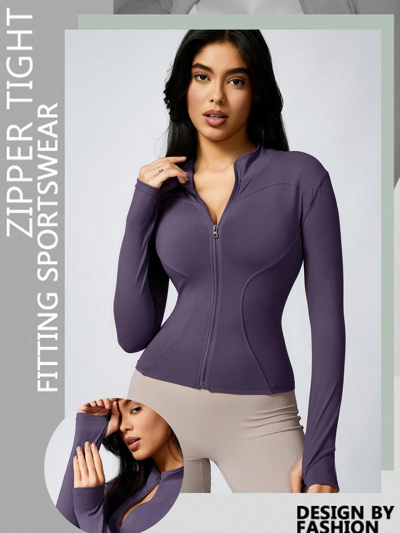 Women's Solid Color Thumb Hole Long Sleeve Zip Up Jacket, Breathable Compression Fitness Tight Top, Stand Collar Stretchy Quick Dry Yoga Activewear Summer Sportswear - WestLine Apparel