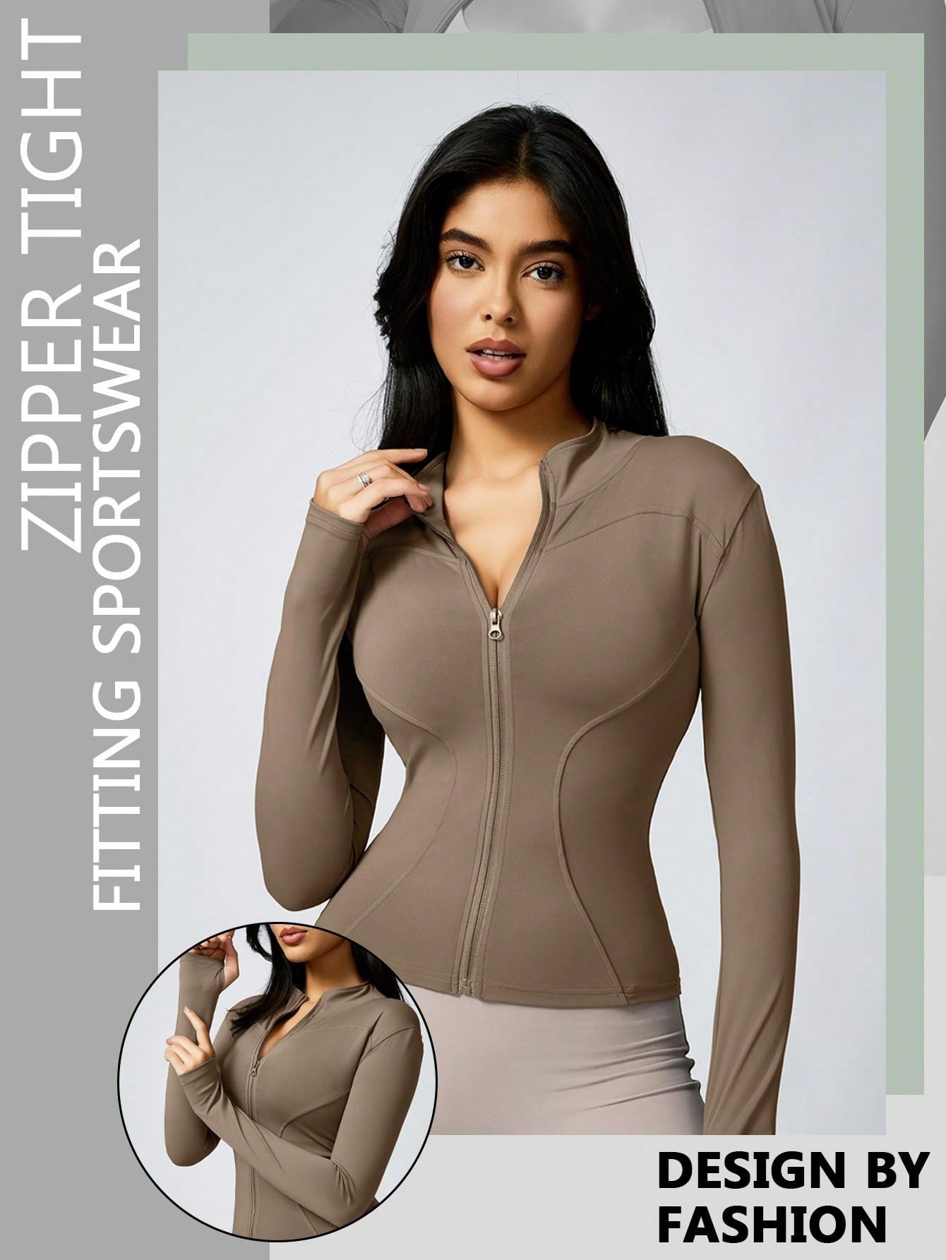 Women's Solid Color Thumb Hole Long Sleeve Zip Up Jacket, Breathable Compression Fitness Tight Top, Stand Collar Stretchy Quick Dry Yoga Activewear Summer Sportswear - WestLine Apparel