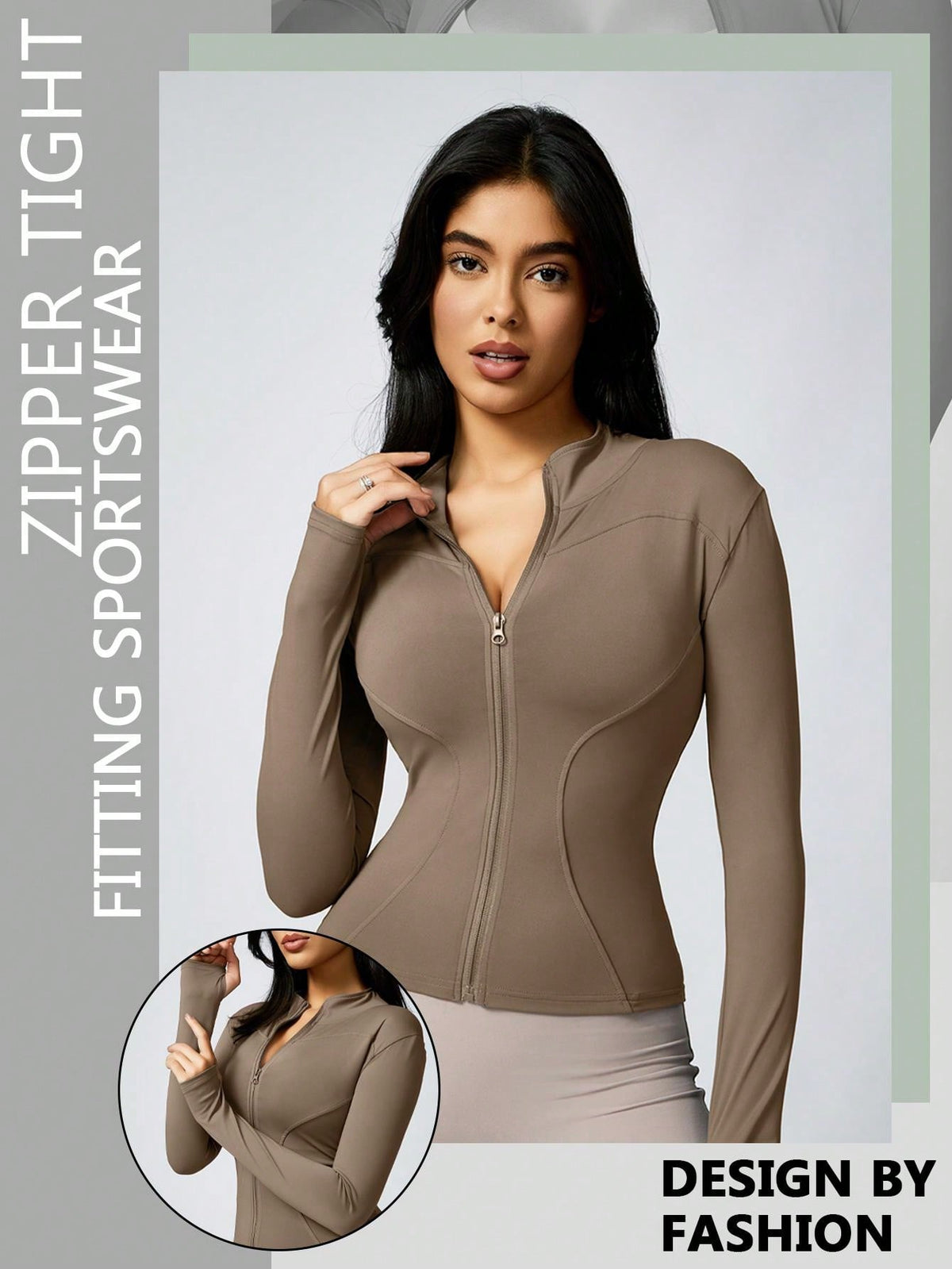 Women's Solid Color Thumb Hole Long Sleeve Zip Up Jacket, Breathable Compression Fitness Tight Top, Stand Collar Stretchy Quick Dry Yoga Activewear Summer Sportswear - WestLine Apparel