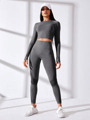 Yoga Basic 2pcs Seamless Yoga Set Sports Suit Thumbholes & Raglan Sleeve Top Hip-Hugging Leggings - WestLine Apparel