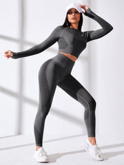 Yoga Basic 2pcs Seamless Yoga Set Sports Suit Thumbholes & Raglan Sleeve Top Hip-Hugging Leggings - WestLine Apparel