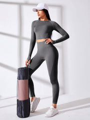 Yoga Basic 2pcs Seamless Yoga Set Sports Suit Thumbholes & Raglan Sleeve Top Hip-Hugging Leggings - WestLine Apparel
